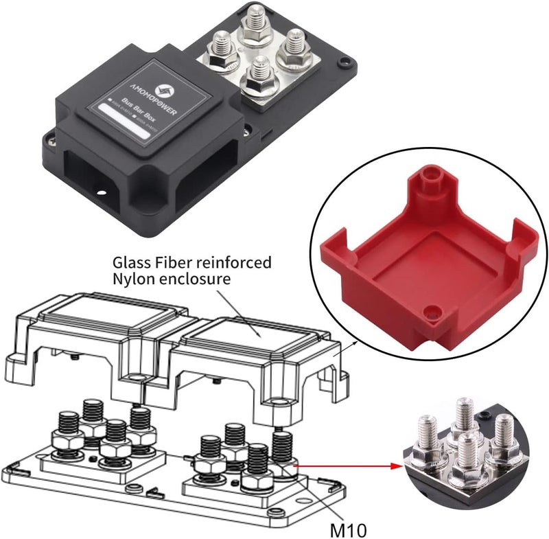 T Tocas 400A Bus Bar 12V | Power Distribution Block Busbar with 8 x 3/8" (M10) Studs wtih Cover 400 Amp - Image 4
